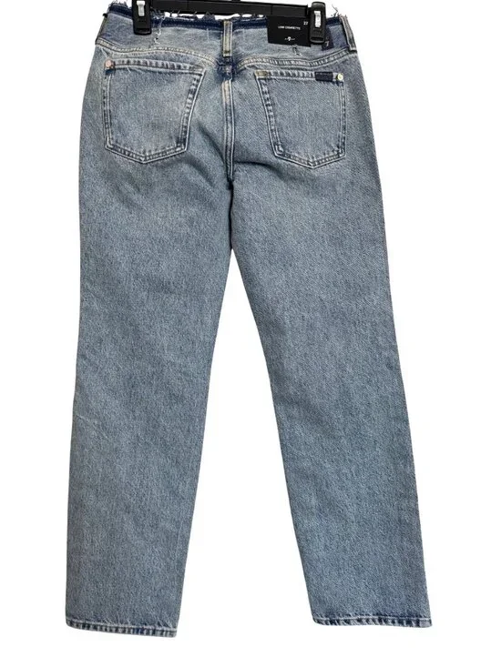 7 For All Man Kind Size 27 Low Cigarette Blue Erosion Jeans NWT $248 - Picture 12 of 15